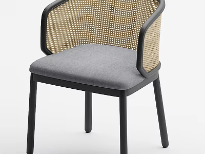 Modern Dining Chair With Woven Backrest Armrest Gray Padded Seat And Black Frame 3d model