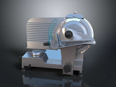 Commercial Stainless Steel Meat Slicer With Transparent Guard And Sharp Blade On Stable Base 3d model