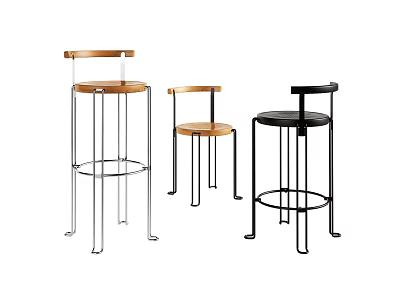 Modern Bar Stools With Wooden Seats And Metal Frames In Different Styles 3d model