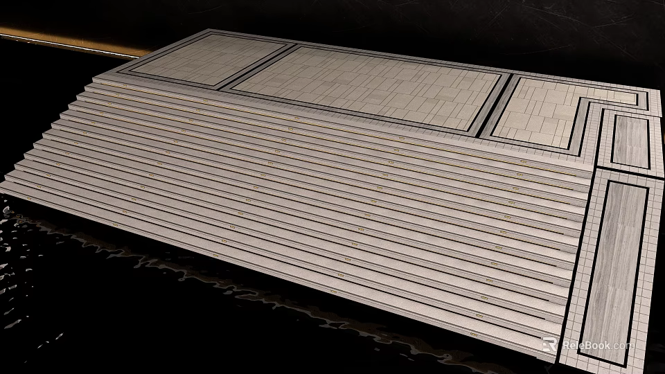 Elegant Step Landscape With Tiered Stone Steps And Garden Path Design 3d model