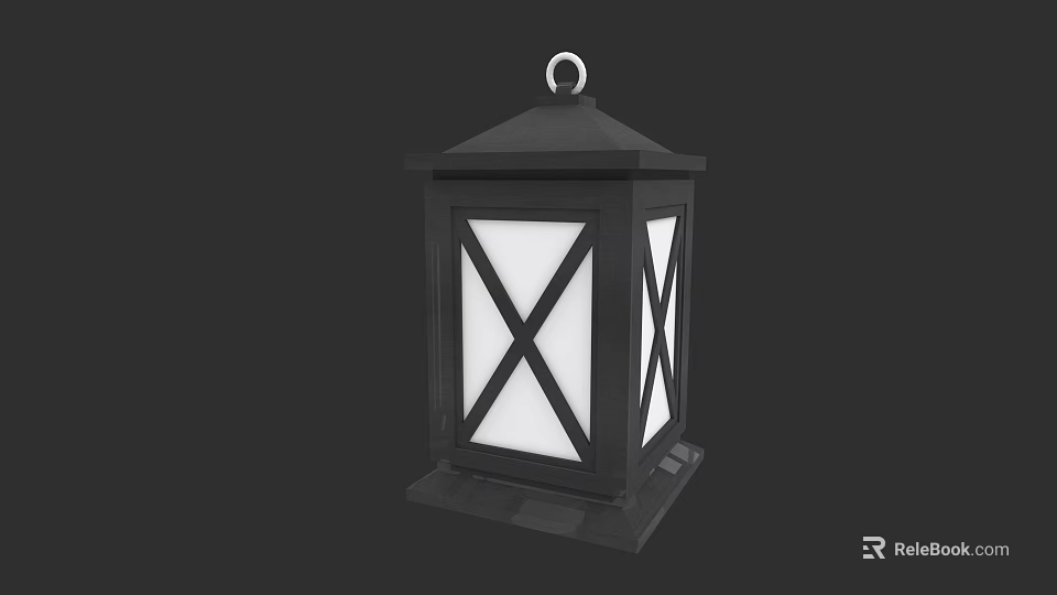 Black Square Candle Lamp With Cross Pattern Shade And Top Ring Design 3d model 