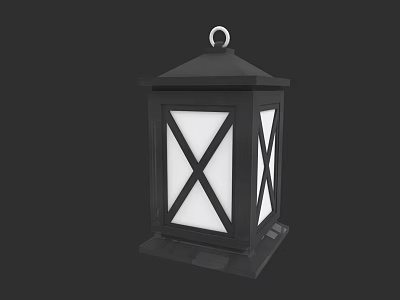 Black Square Candle Lamp With Cross Pattern Shade And Top Ring Design 3d model