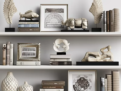 Elegant Decorative Ornament Collection With Wing Rhinoceros Sculptures Frames Books And Vases For Shelf 3d model