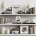 Elegant Decorative Ornament Collection With Wing Rhinoceros Sculptures Frames Books And Vases For Shelf
