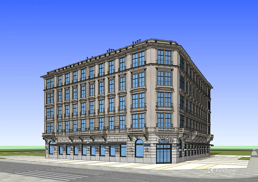 Multi Story Office Building With Classic Exterior Design Numerous Windows And Ground Floor Entrances 3d model 