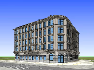 Multi Story Office Building With Classic Exterior Design Numerous Windows And Ground Floor Entrances 3d model