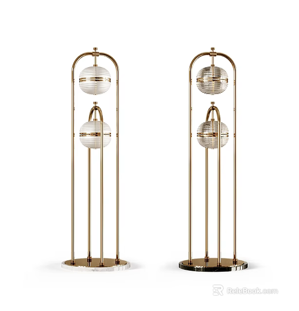Modern Golden Floor Lamp With Two Transparent Spherical Shades And Metal Frame 3d model 