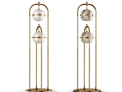 Modern Golden Floor Lamp With Two Transparent Spherical Shades And Metal Frame 3d model