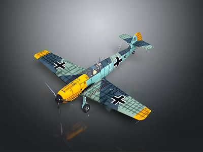 Space Aerospace Model Airplane With Blue Yellow Color And Black Cross On Grey Background 3d model