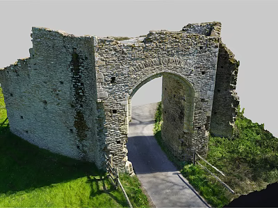 Ancient Stone Arch Ruins In Countryside With Green Grass And Pathway 3d model