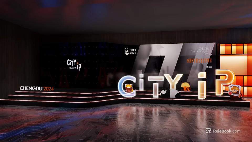 Vibrant City Themed Photo Spot with Illuminated Letters and GDU 2024 Backdrop 3d model 