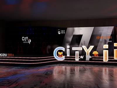 Vibrant City Themed Photo Spot with Illuminated Letters and GDU 2024 Backdrop 3d model