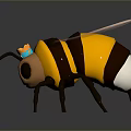 Cartoon Bee Game Movie Character With Yellow Black Stripes Transparent Wings And Blue Eyes