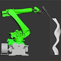Game and Movie Character Green Robotic Arm Moving on White Track with Mechanical Parts