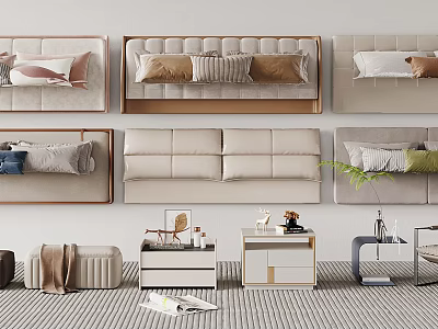 Modern Elegant Bedroom Interior Featuring Stylish Headboards Nightstands Decorative Pillows And Soft Furnishings 3d model