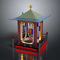 Traditional Pavilion Architecture With Striped Roof Golden Ornament Red Railings And Blue Windows