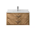 Modern Wooden Vanity with Chevron Pattern Drawers White Countertop and Silver Faucet