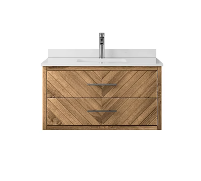 Modern Wooden Vanity with Chevron Pattern Drawers White Countertop and Silver Faucet 3d model