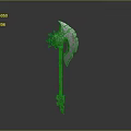 Fantasy Battle Axe Featuring Glowing Red Yellow Accents And Detailed Wooden Handle Design