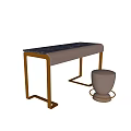Modern Dressing Table with Black Marble Top Gold Metal Frame and Beige Padded Stool