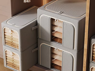 Gray Stackable Storage Baskets with Lids Drawer Design for Clothes Storage in Closet 3d model