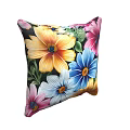Vibrant Floral Throw Pillow With Yellow Pink Blue Flowers And Black Background