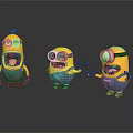 Minions with Yellow Bodies Blue Overalls Goggles Showing Exaggerated Expressions Open Mouths and Waving Hands