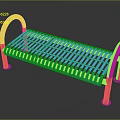 Sturdy Metal Bench With Blue Slatted Surface And Gray Armrests Design 3d model