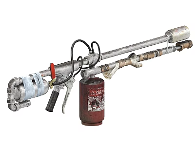 Vintage Flamethrower Weapon With Old Fashioned Metal Structure Fuel Tank Nozzle And Hose 3d model