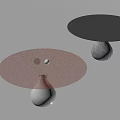 Modern Round Dining Tables With Red Gray Tabletop Silver Stone Base Decorative Balls 3d model