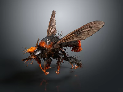 3D Rendered Mechanical Insect with Detailed Wings Metallic Body Spiky Legs and Orange Accents 3d model