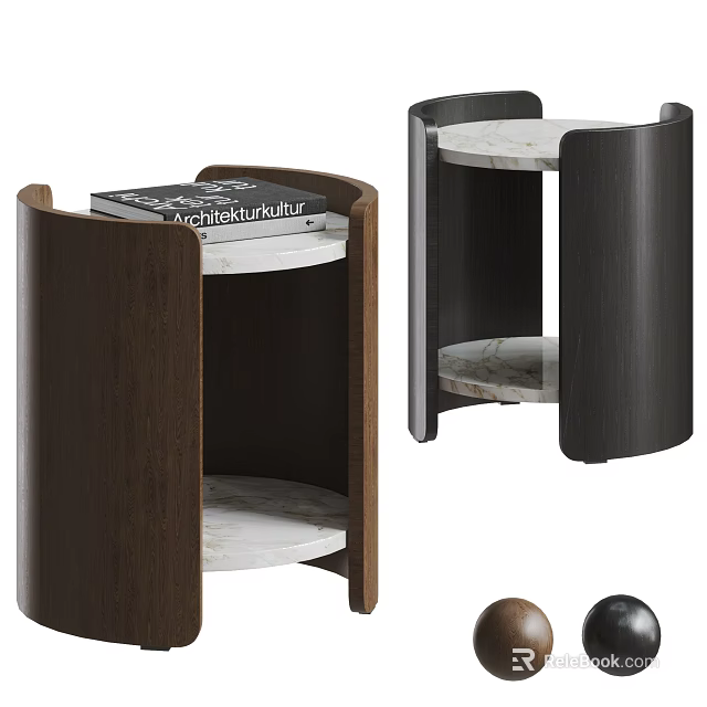 Modern Curved Side Table With Marble Top Wooden Frame And Storage Shelf 3d model