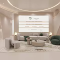 Luxury SPA Sauna Interior Design With Modern Sofa Round Coffee Table Rug And Wall Decor