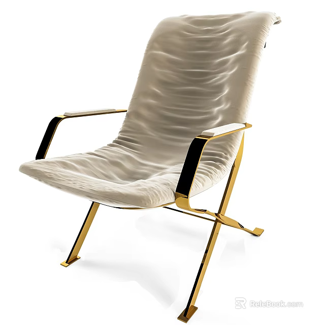 Elegant Modern Leisure Chair With Beige Upholstered Seat And Gold Metal Frame 3d model 