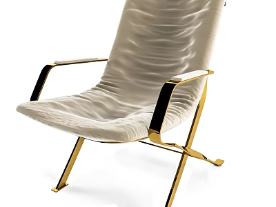 Elegant Modern Leisure Chair With Beige Upholstered Seat And Gold Metal Frame 3d model