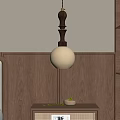 Wooden Wall Pendant Lamp With White Spherical Shade And Small Potted Plant