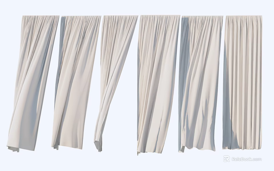 White Curtains with Multiple Styles Drapery and Pleats for Interior Design 3d model 