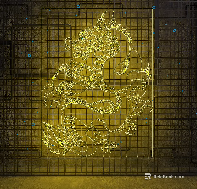 Decorative Partition Design With Intricate Golden Dragon Pattern On Grid Background 3d model