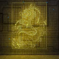 Decorative Partition Design With Intricate Golden Dragon Pattern On Grid Background 3d model