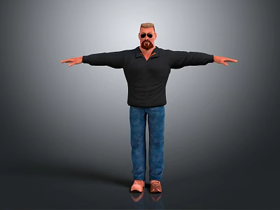3D Male Character Model With Open Arms Black Shirt Blue Jeans And Sandals 3d model