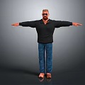 3D Male Character Model With Open Arms Black Shirt Blue Jeans And Sandals