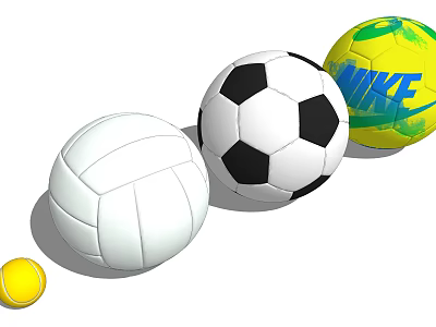 Various Sports Equipment Balls Including Volleyball Soccer Ball Tennis Ball and Nike Logo Ball 3d model
