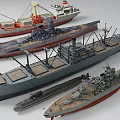 Different Types Of Detailed Water Vehicle Models Including Warships Cargo Ships And Submarines
