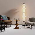 Cozy Brown Single Sofa With Blue Cushion Floor Lamp And Side Table 3d model