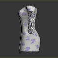 Light Gray Off The Shoulder Dress With Purple Floral Patterns Long Sleeves And Lace Trim