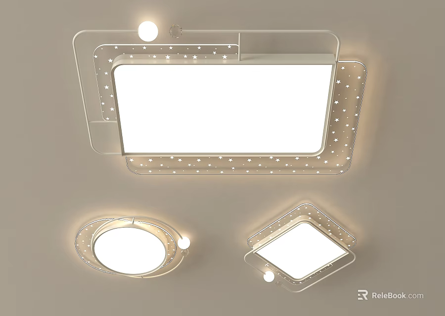 Modern Design Ceiling Lights With Transparent Frame Dotted Decoration And Rectangular Circular Square Illuminated Panels 3d model 