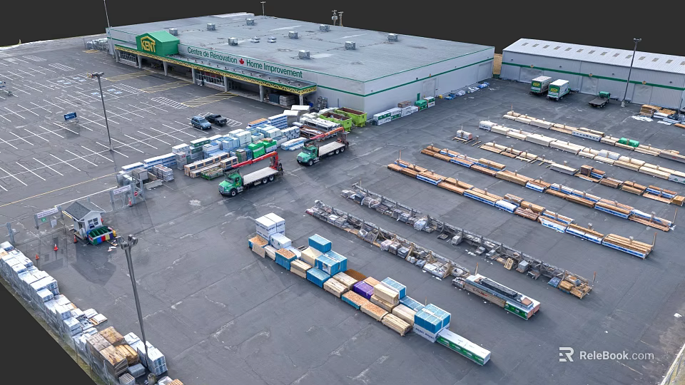 Hardware Tools Logistics Warehouse with Storage Shelves and Transport Vehicles 3d model