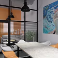 Open Public Office Space With Modern Furniture Green Plants And Art Wall Decor