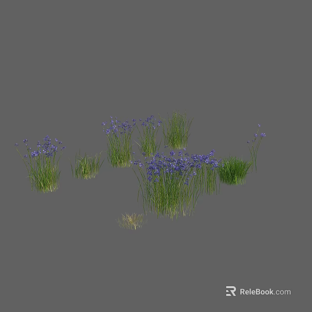 Vibrant Blue Flowers And Lush Green Grass In Natural Garden Plant Arrangement 3d model 
