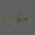 Vibrant Blue Flowers And Lush Green Grass In Natural Garden Plant Arrangement